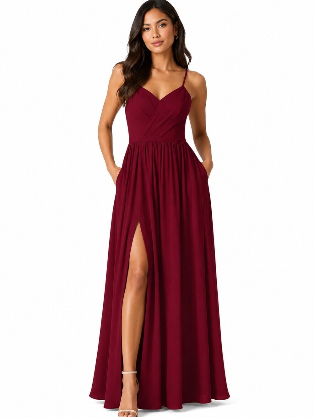 Azazie Cora Chiffon Bridesmaid Gown Cabernet Size 8 (A8) NWT